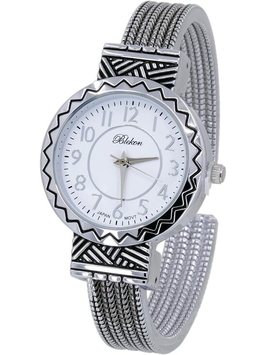 Women\'s White Silver Analog Quartz Metal hinged Bangle Pearl Cuff Bracelet Watch main image 5
